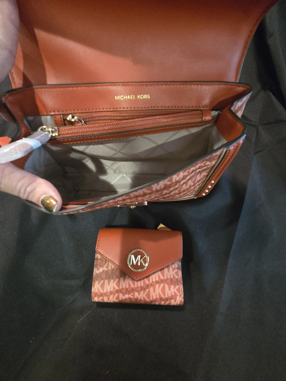 Michael Kors Orange Logo Studded Chain Crossbody Bag